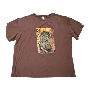 Romwe Women's Brown Retro Comic Broccozilla Japanese T-shirt XL